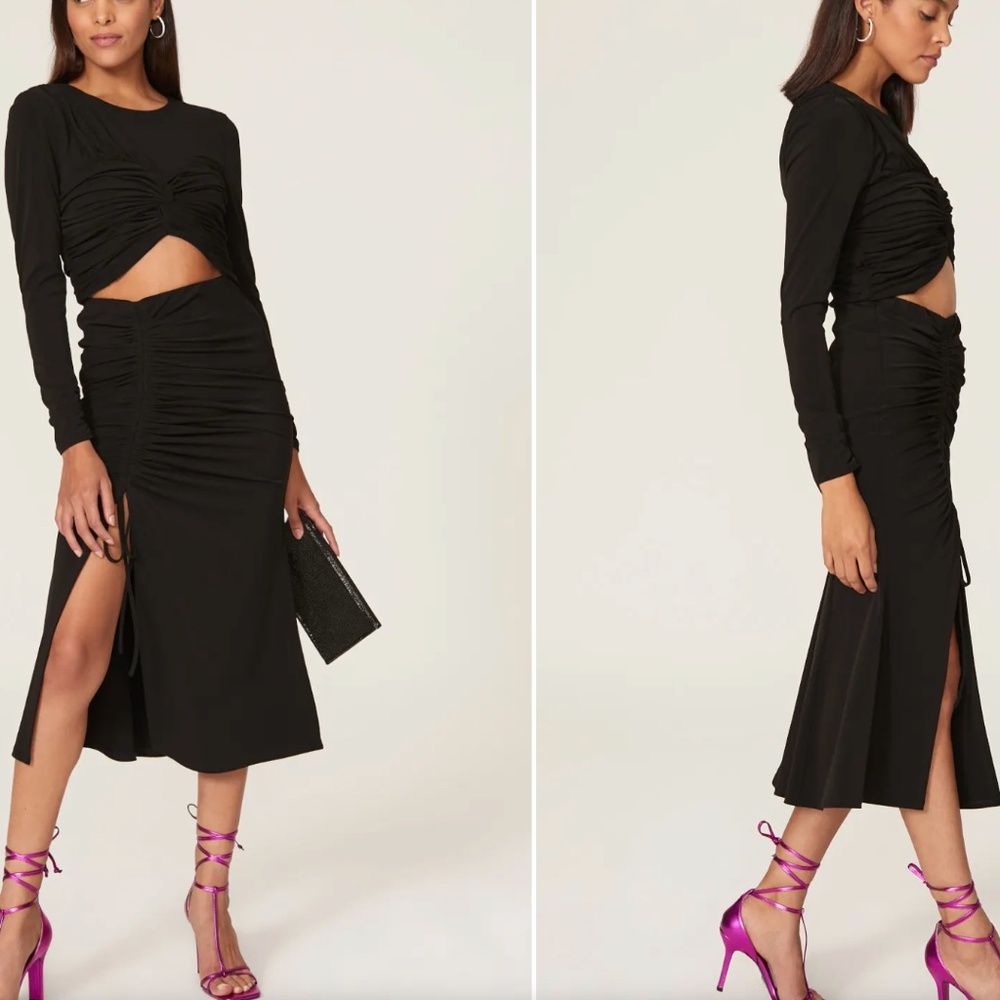 Cinq a Sept Black Midi Skirt Ruched, size large